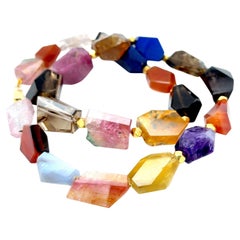 Multi-Gemstone Necklace, Faceted Nugget Beads with 18k Gold Accents, 19.5 Inches