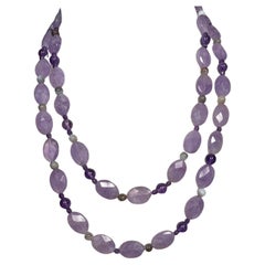 Faceted Oval Amethyst Beaded Necklace with Smoky Quartz and Amethyst Rounds
