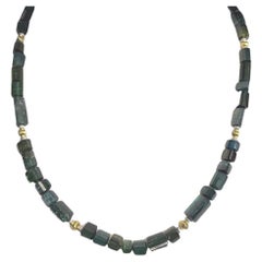 Grüner, blauer und blauer Turmalin-Perlenkette mit Perlen, 14k und 18k Gold, 20 Zoll