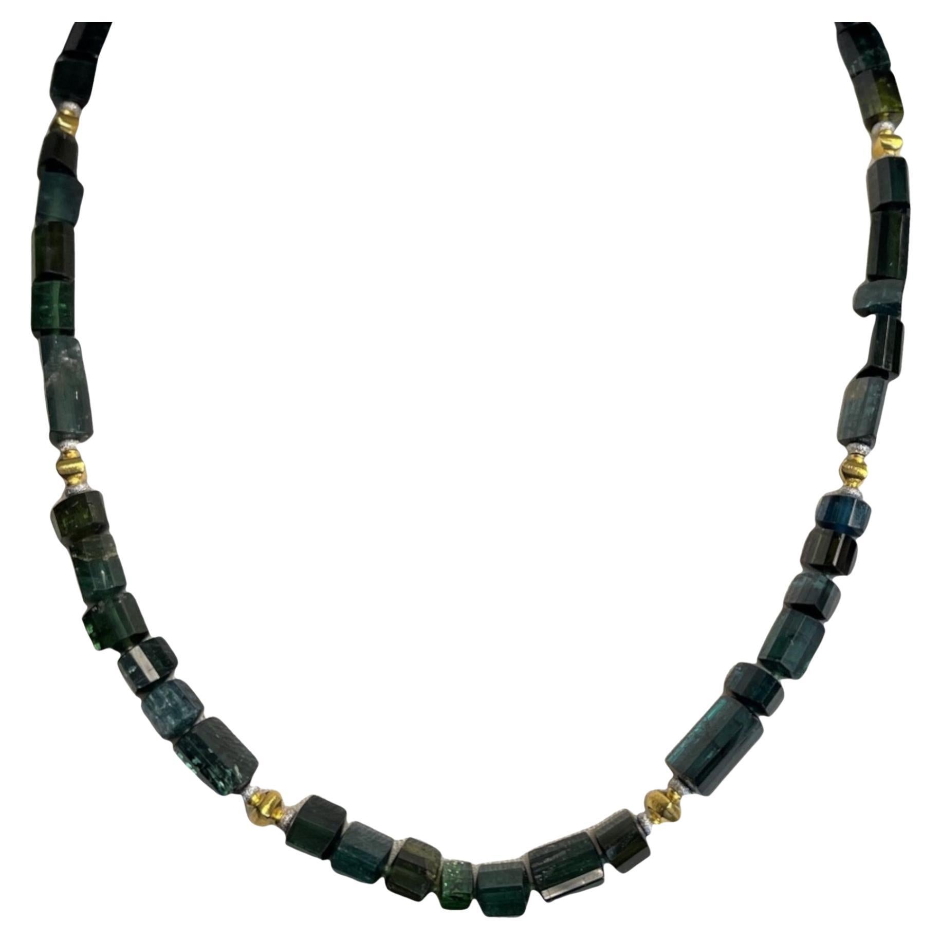 Collana con perline di tormalina verde, blu e verde acqua, oro 14k e 18k, 20 pollici