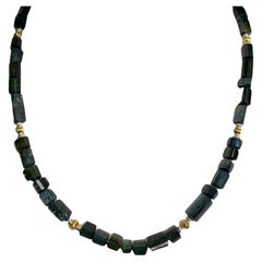 Green, Blue and Teal Tourmaline Beaded Necklace, 14k and 18k Gold, 20 Inches Green, Blue and Teal Tourmaline Beaded Necklace, 14k and 18k Gold, 20 Inches