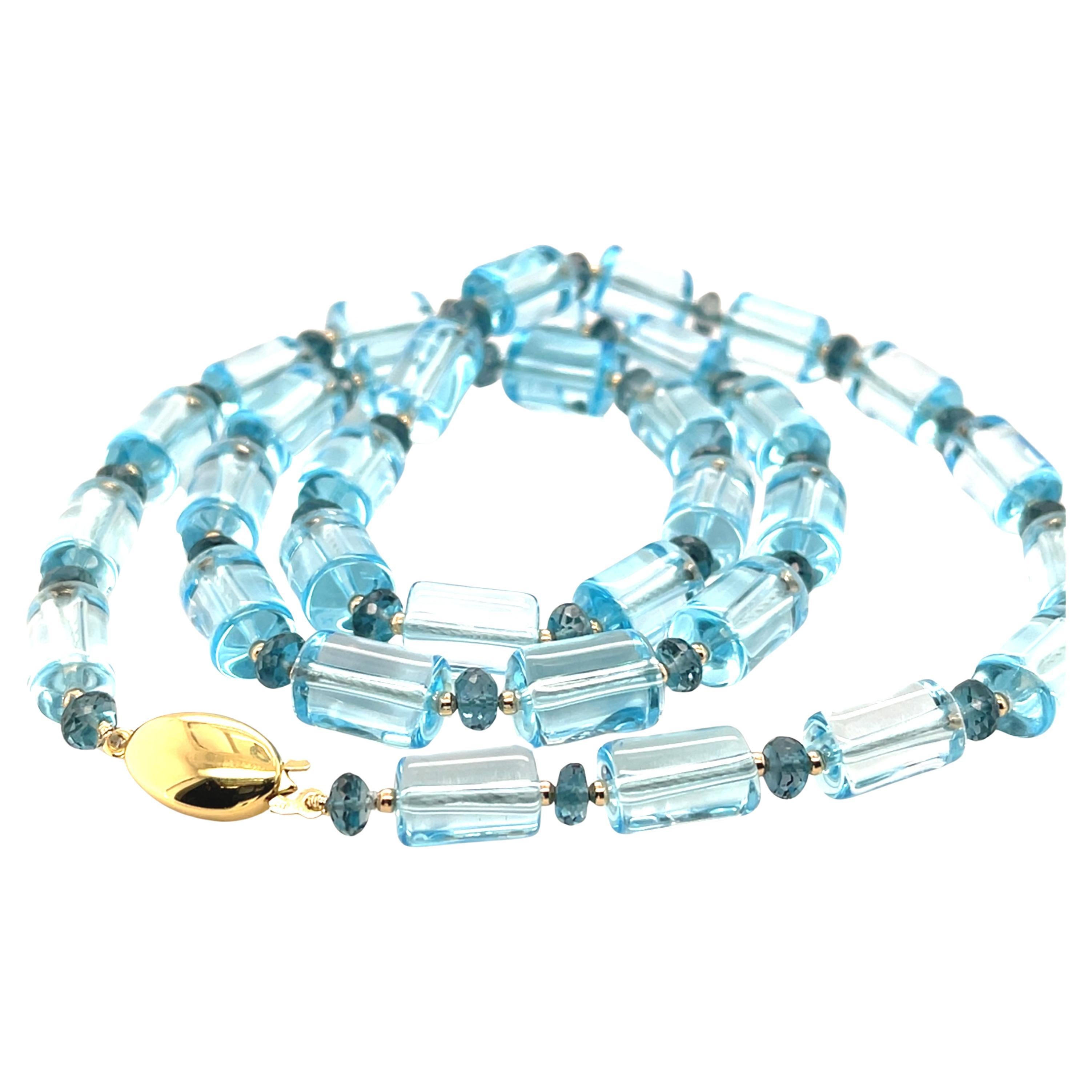 Swiss, London Blue Topaz Beaded Necklace with Yellow Gold Accents, 23.5 Inches