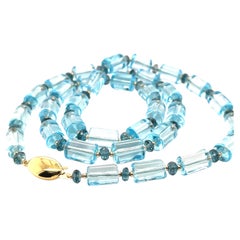 Swiss, London Blue Topaz Beaded Necklace with Yellow Gold Accents, 23.5 Inches