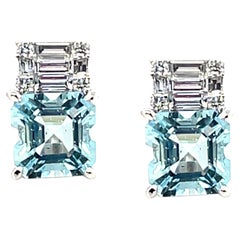 Boucles d'oreilles pendantes aigue-marine et diamant en or blanc 18k, 3.64 carats