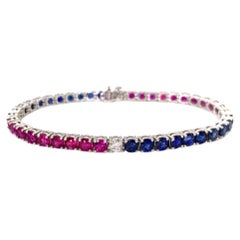 Pulsera de Tenis de Platino "Rojo, Blanco y Azul" de Rubí, Zafiro y Diamante