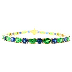 Bracciale A Link in oro 18k con granato verde Tsavorite e zaffiro blu