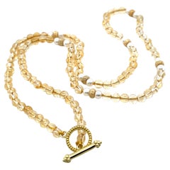 Round Citrine and Pearl Beaded Necklace with Yellow Gold Accents, 18.5 Inches