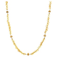 Round Citrine and Pearl Beaded Necklace with Yellow Gold Accents, 18.5 Inches