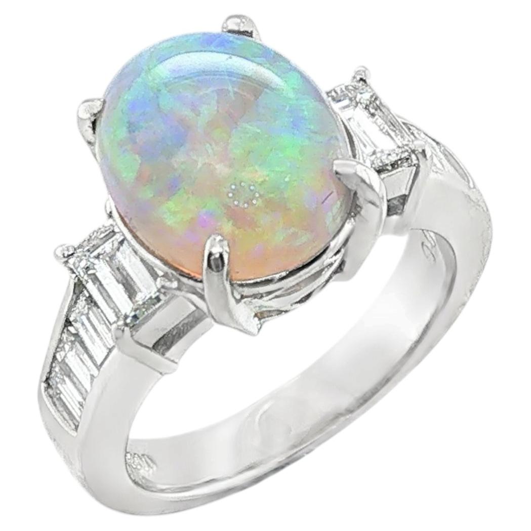 "Kunsthandwerklicher Platin-Cocktailring mit 3,67ct Opal und Diamanten"
