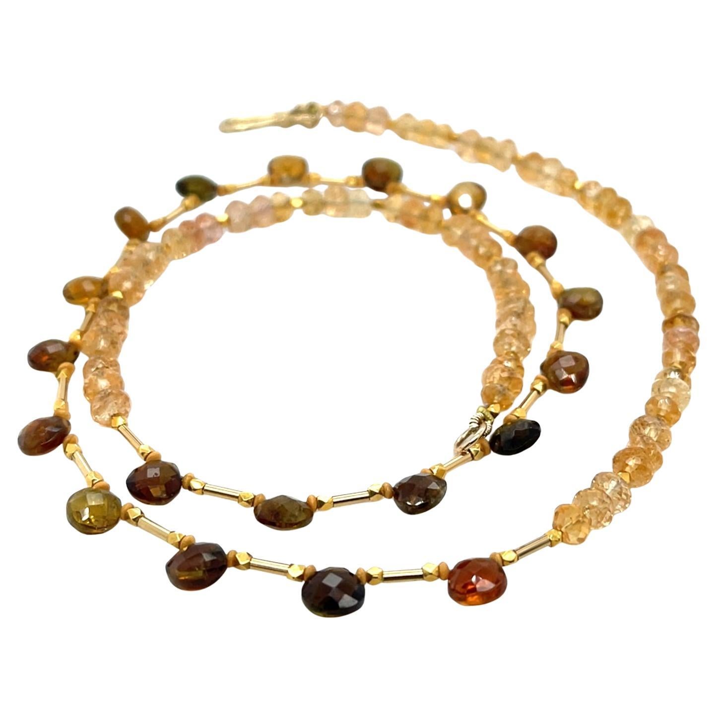 Collar de cuentas de turmalina briolette y citrino con acentos de oro amarillo, 18 pulgadas