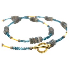 Labradorite and Blue Topaz Beaded Necklace with Gold Accents, 18 Inches