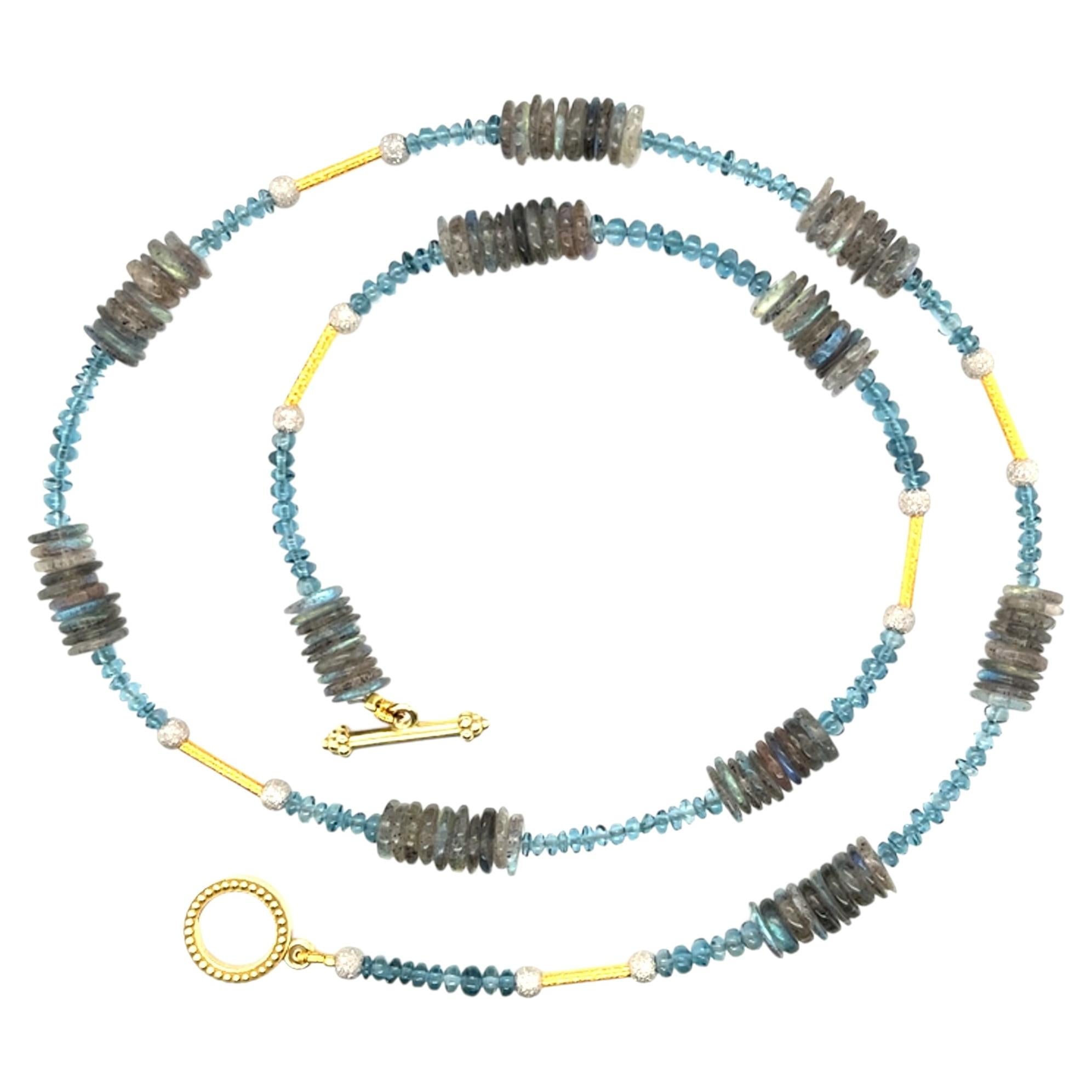 Labradorite and Blue Topaz Beaded Necklace with Gold Accents, 18 Inches im Angebot