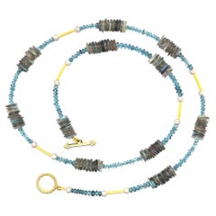 Labradorite and Blue Topaz Beaded Necklace with Gold Accents, 18 Inches