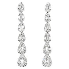 2.03 Carats Total Diamond Waterfall Dangle Earrings in 18k White Gold