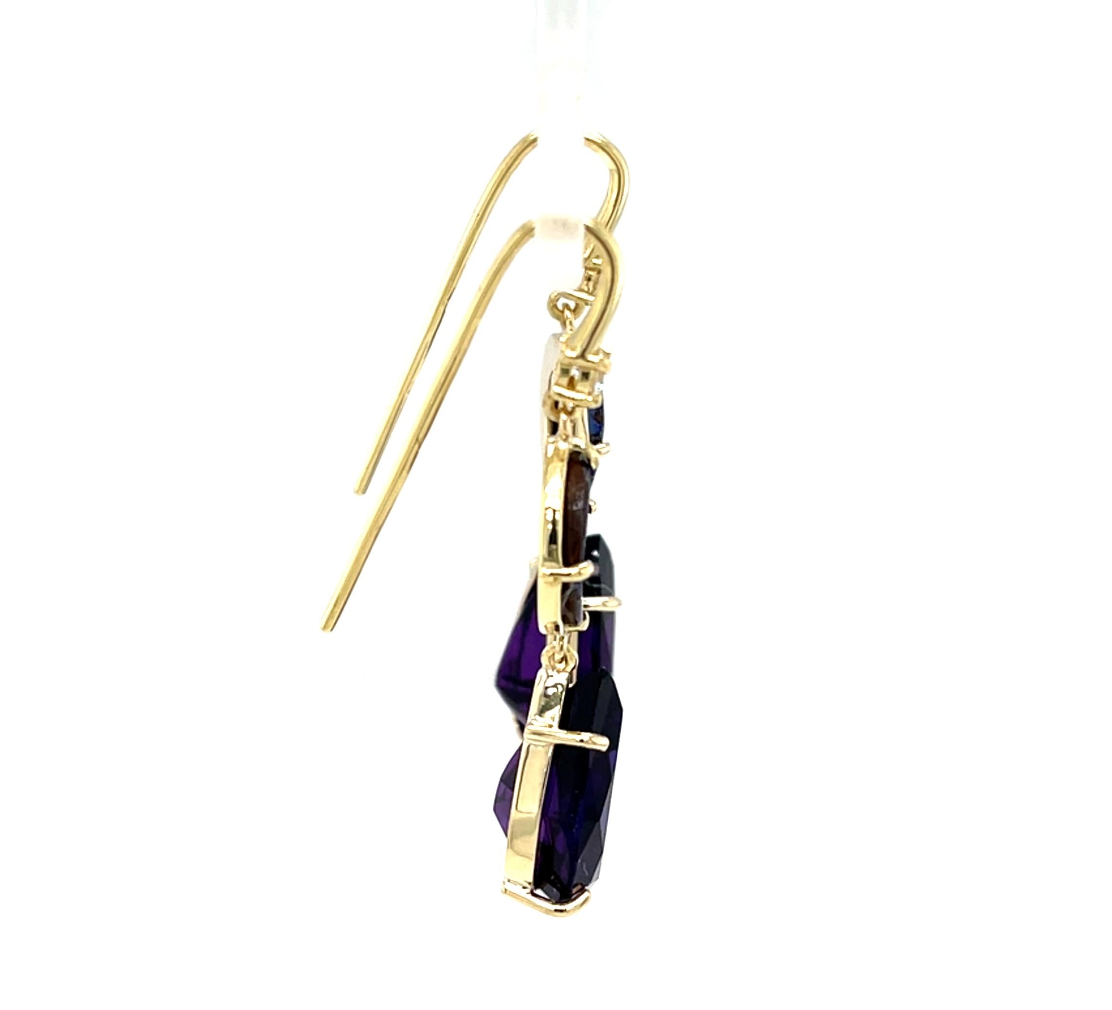 Taille poire Boucles d'oreilles pendantes en or jaune 18k avec opale Boulder, améthyste, poire et diamant en vente