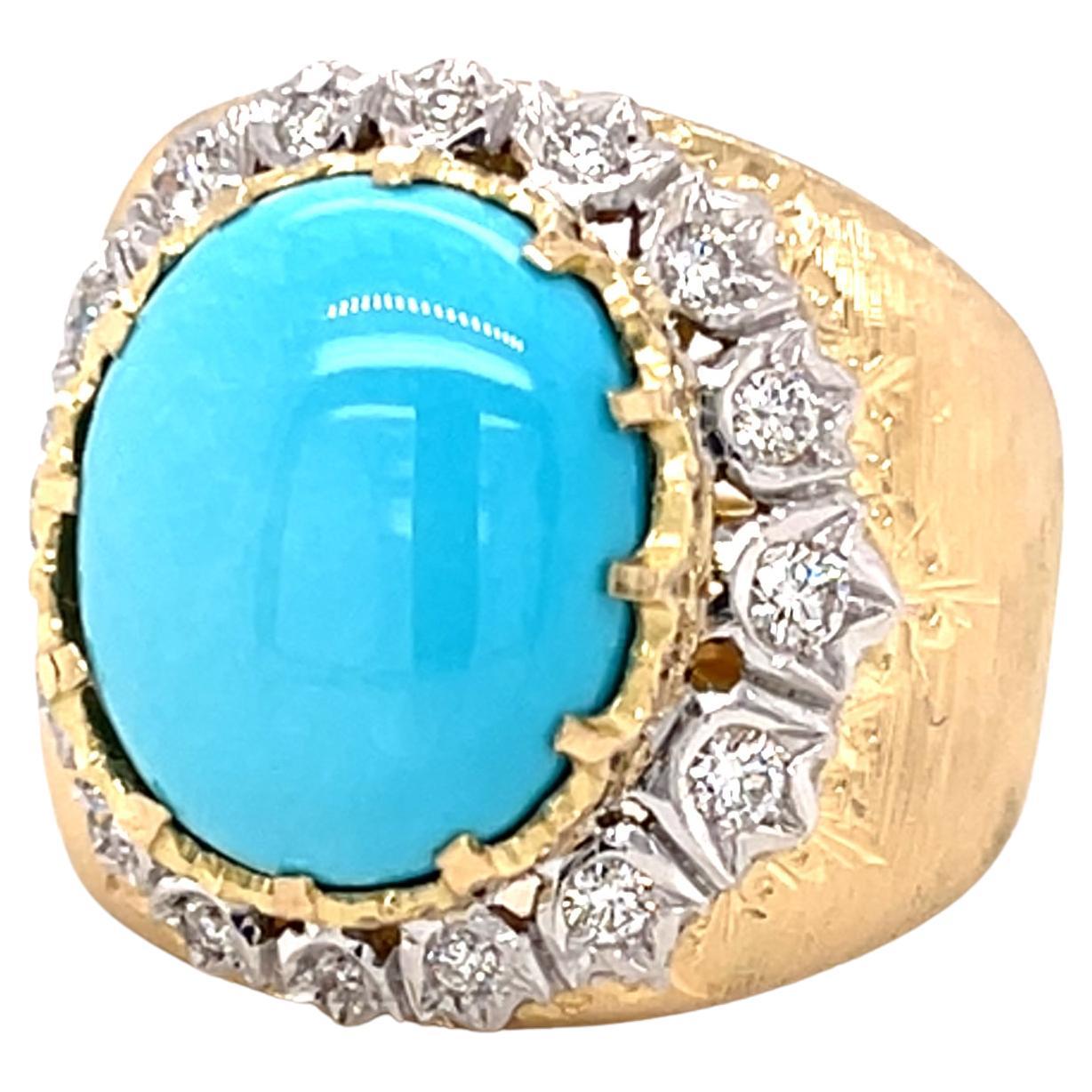 Diamonds Mine Turquoise et diamants Bague de cocktail en or de style Florentine