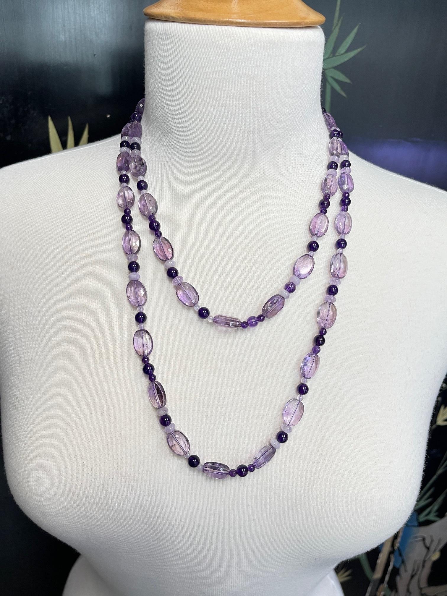 Rose de France, Amethyst und Kunzit Perlenkette, 46 Zentimeter lang im Zustand „Neu“ im Angebot in Los Angeles, CA