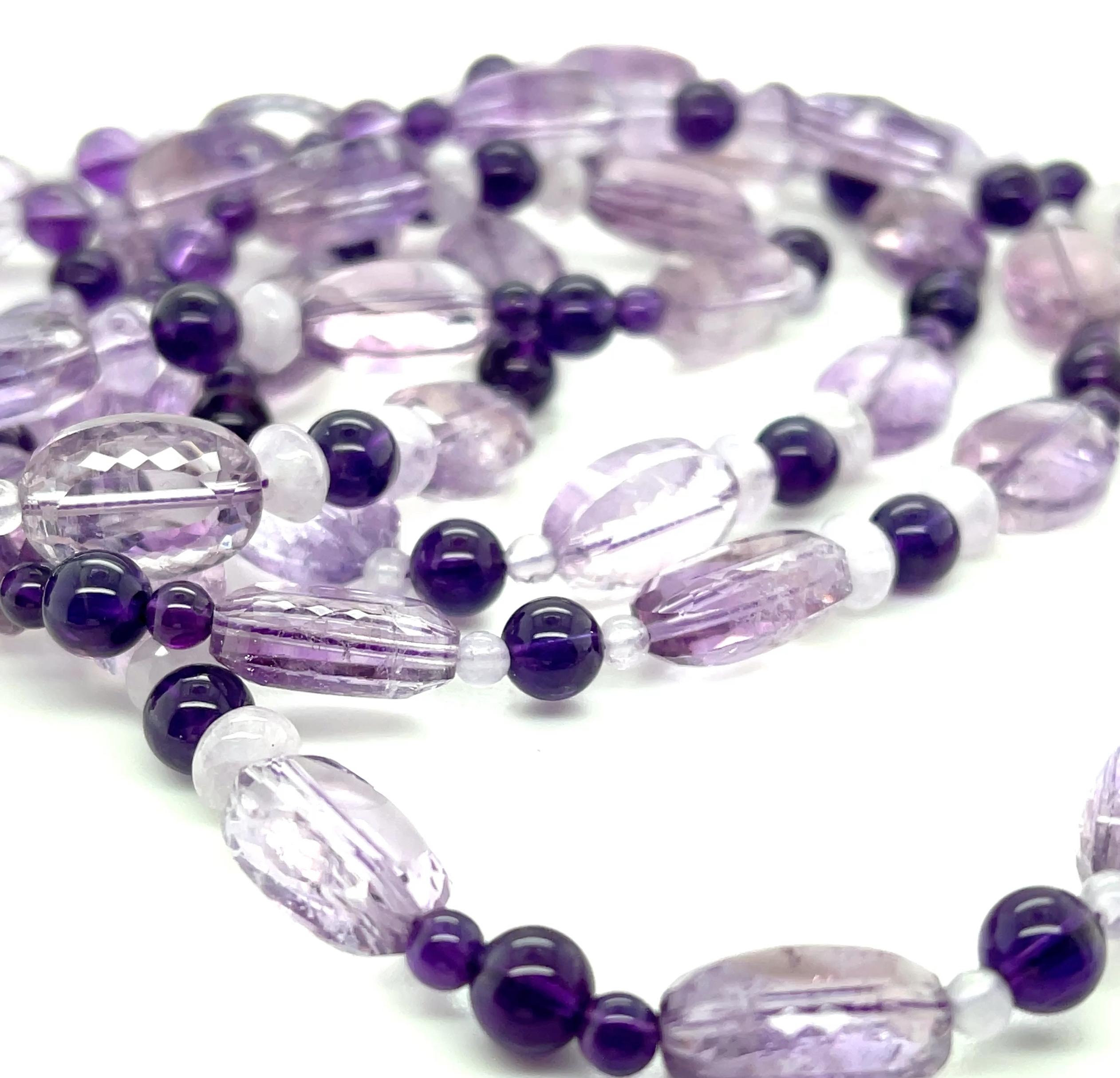 Rose de France, Amethyst und Kunzit Perlenkette, 46 Zentimeter lang im Angebot 1