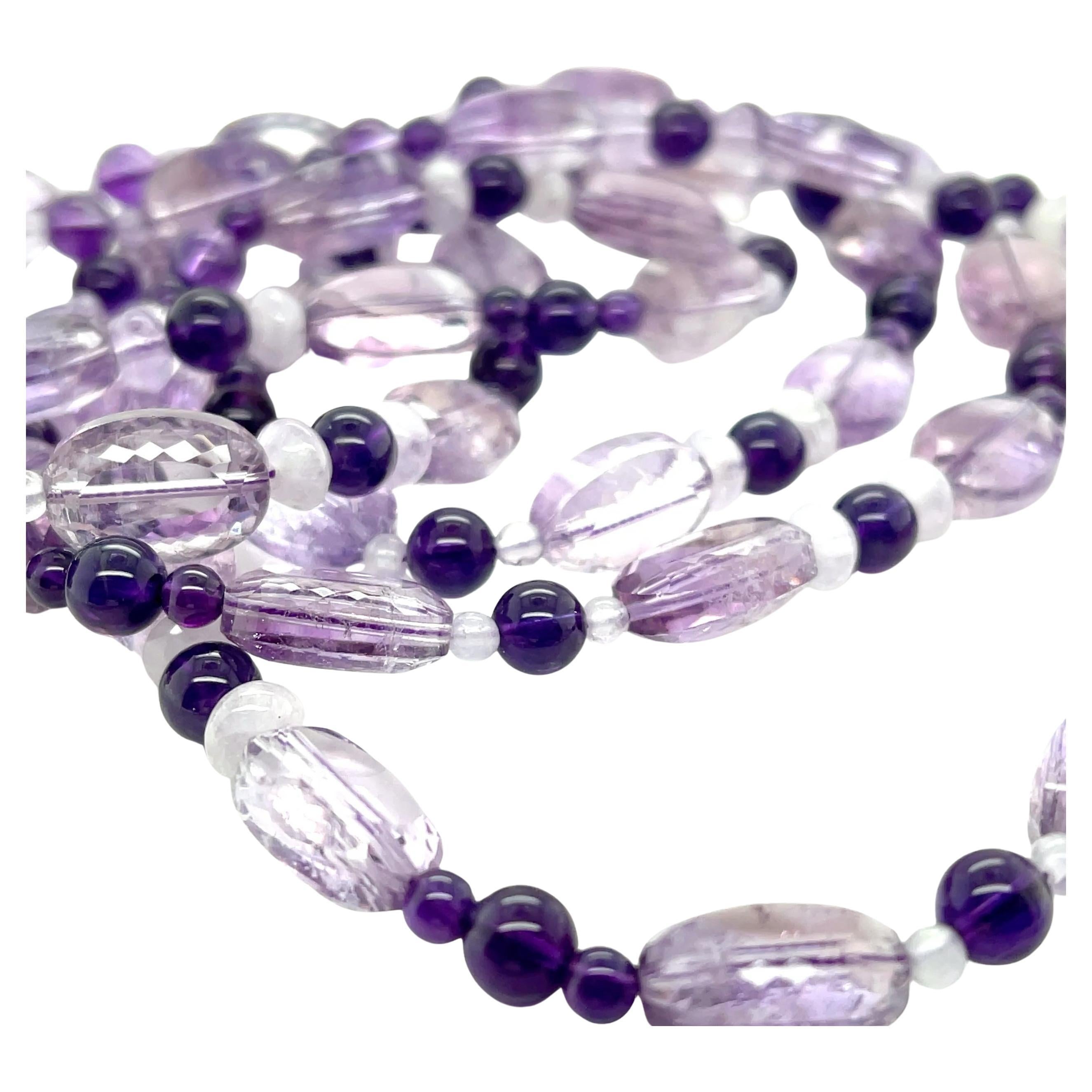 Rose de France, Amethyst und Kunzit Perlenkette, 46 Zentimeter lang