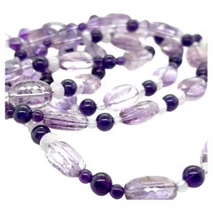 Rose de France, collana di perline di ametista e kunzite, lunghezza 46 pollici