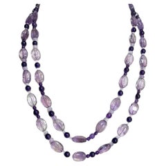 Rose de France, Amethyst und Kunzit Perlenkette, 46 Zentimeter lang