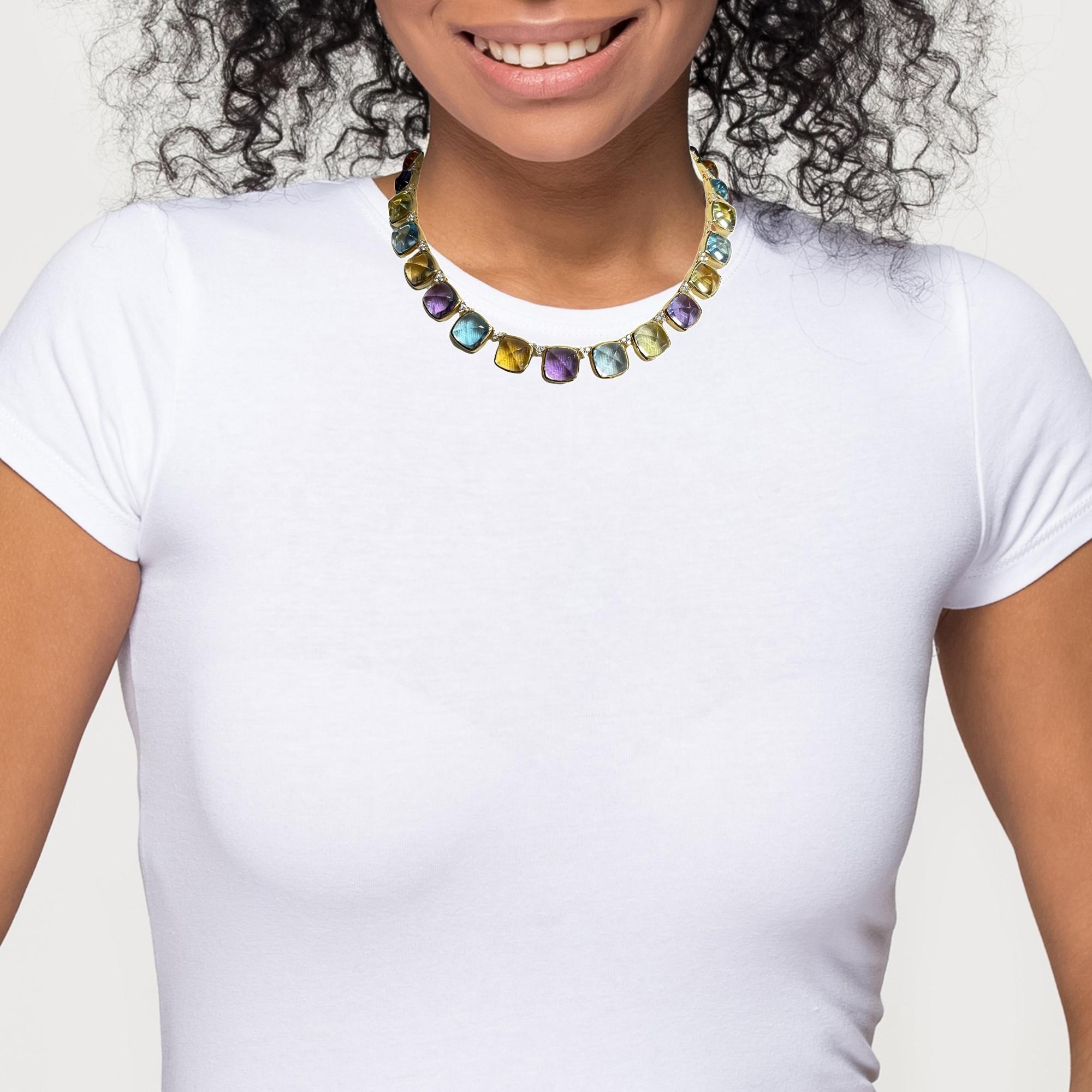 Collier cabochon en améthyste, citrine, prasiolite et topaze avec diamants Or 18K en vente 2