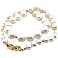 10mm and 7mm White Pearl Beaded Necklace with 18k Yellow Gold Accents