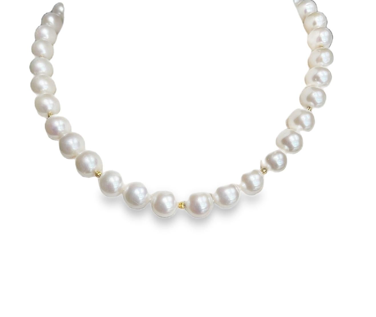 da uomo o donna Collana di perle bianche da 10 e 7 mm con accenti in oro giallo 18 carati in vendita