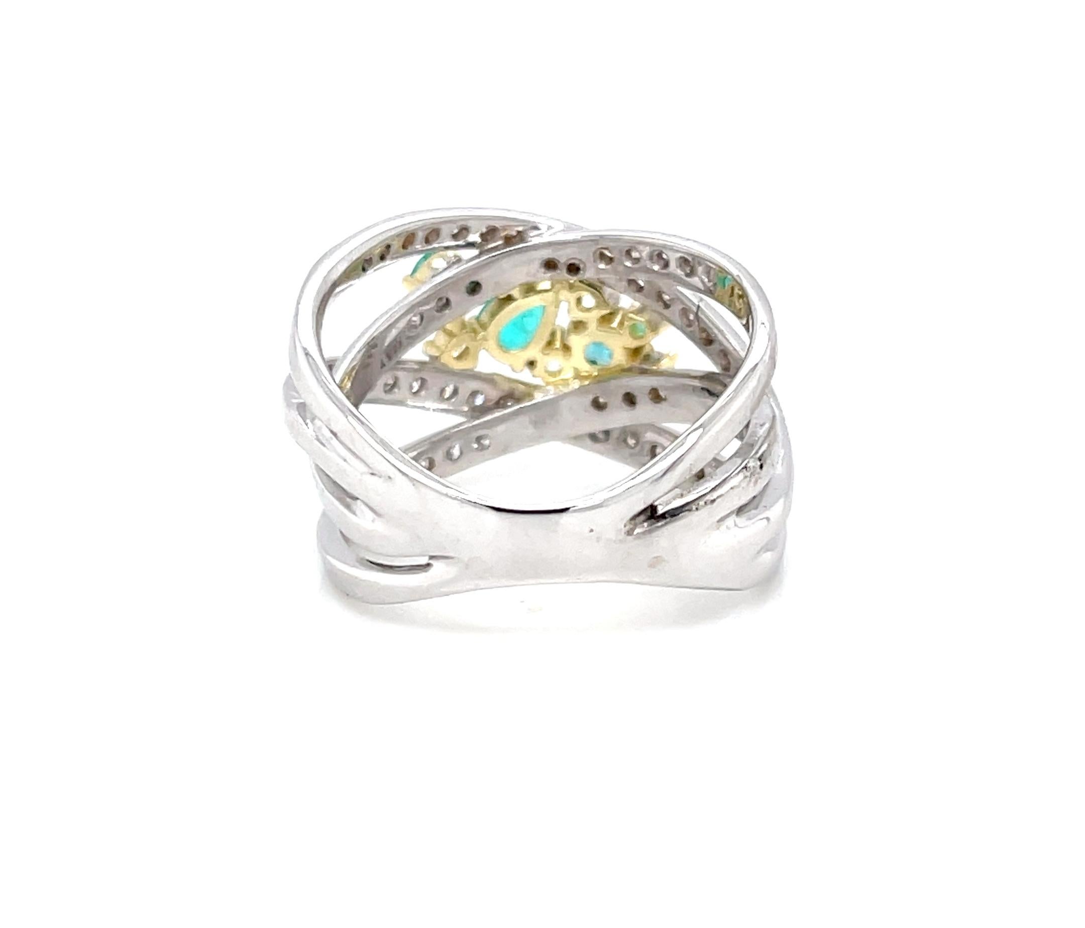 Bague enveloppante en or blanc/jaune 18k avec tourmaline brésilienne Paraiba et diamant Pour femmes en vente