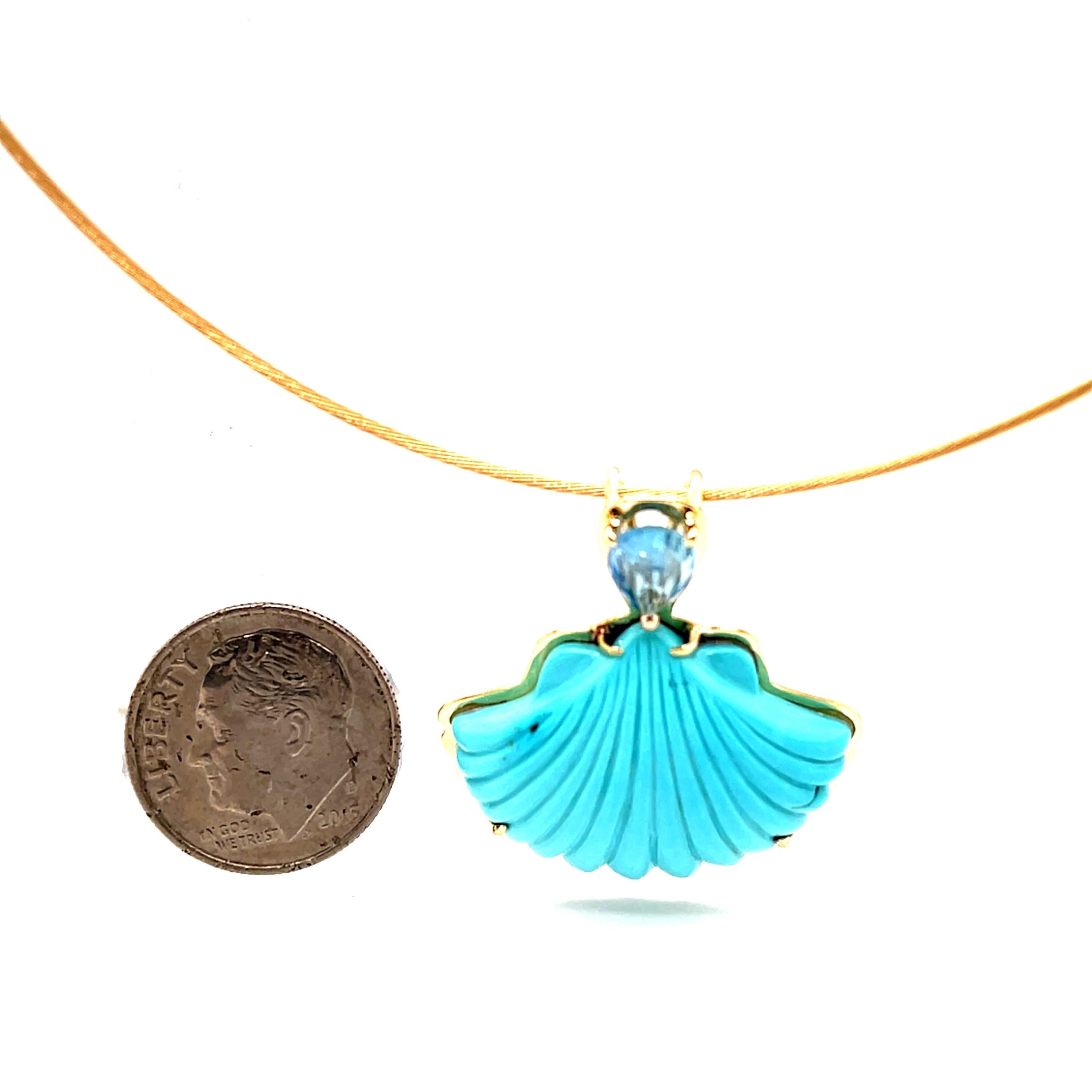 Colgante Concha Turquesa Mina Bella Durmiente Tallado a Mano Oro 18k Corte mixto en venta