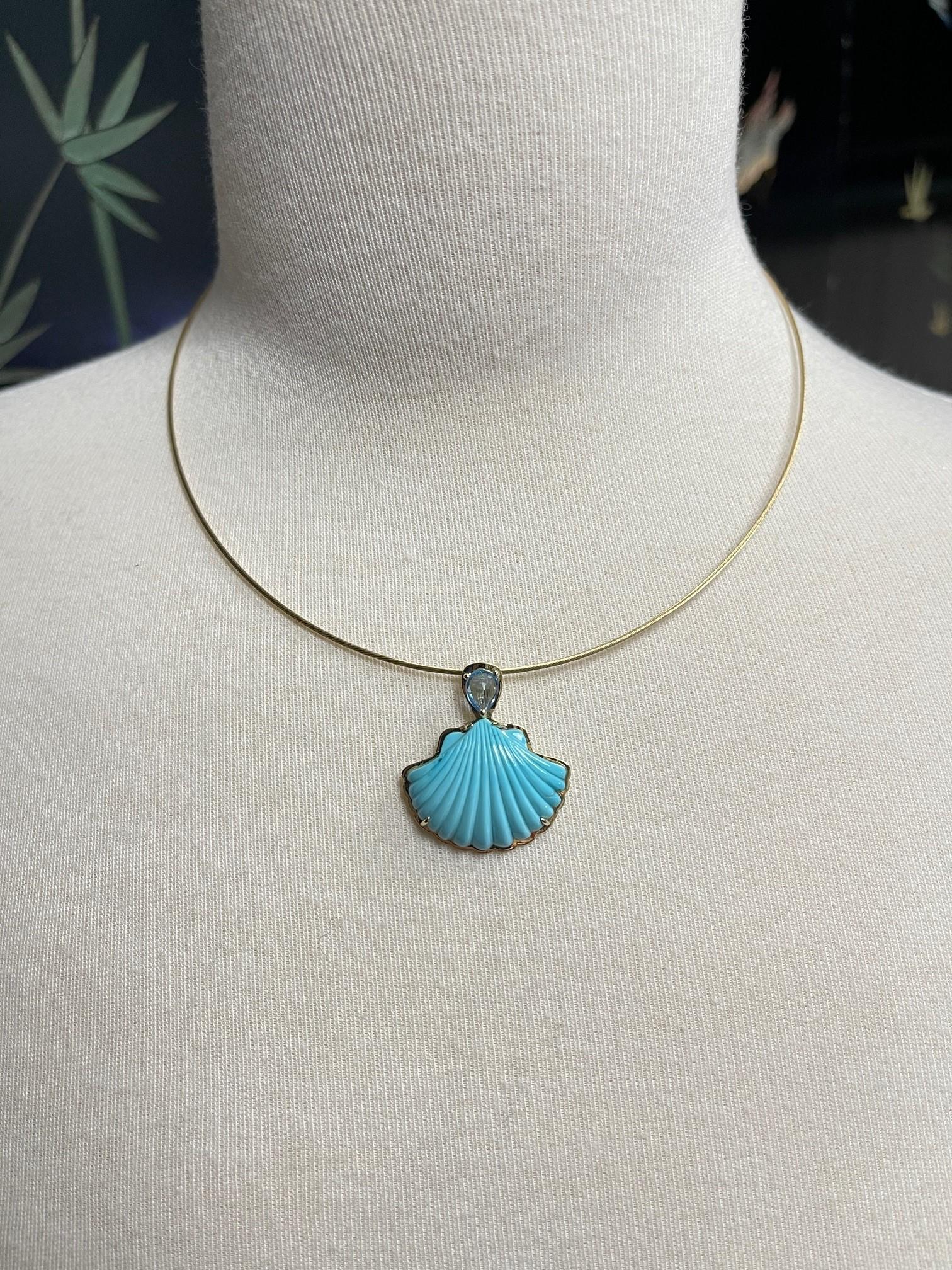 De las mujeres Colgante Concha Turquesa Mina Bella Durmiente Tallado a Mano Oro 18k en venta