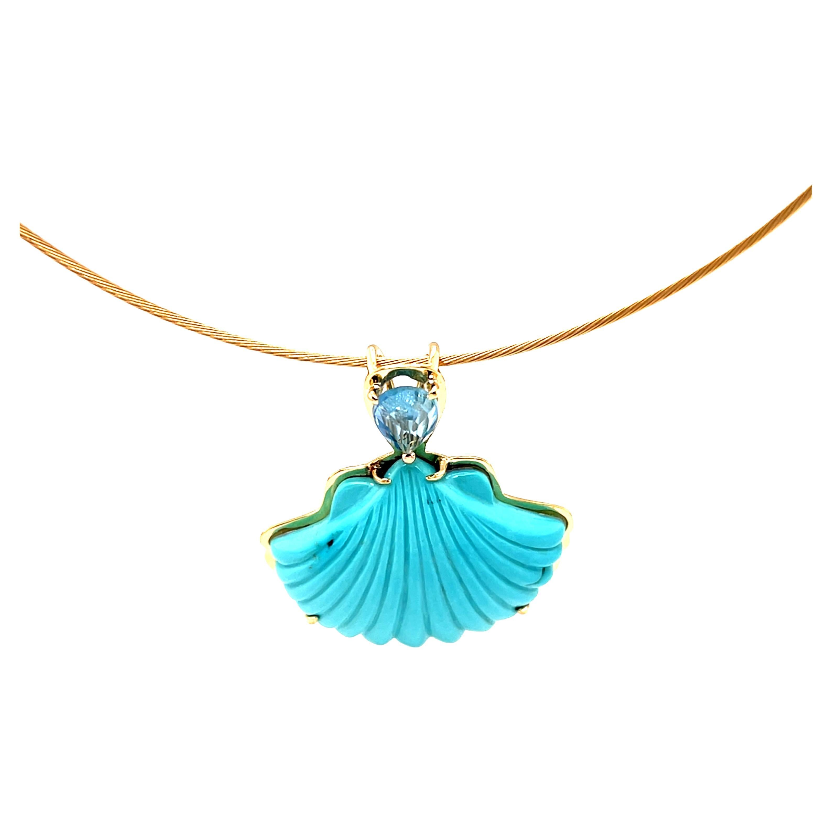 Colgante Concha Turquesa Mina Bella Durmiente Tallado a Mano Oro 18k en venta