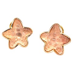 Hand Carved Rose Quartz Starfish Earrings in Rose Gold with French Clip Backs