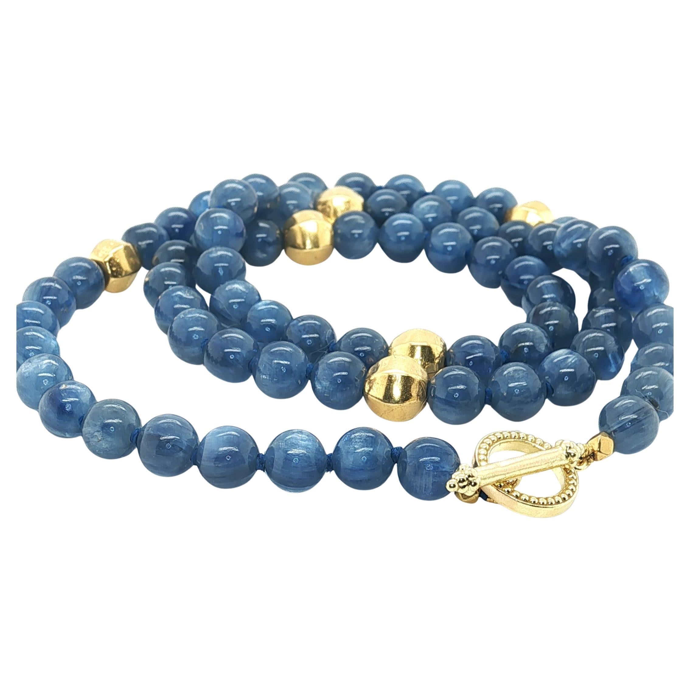 Collier en perles de kyanite et or jaune, 19,5 pouces