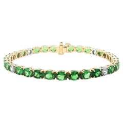 Tsavorite Garnet & Diamond Tennis Bracelet, Platinum, Yellow Gold, 10.09 Carats