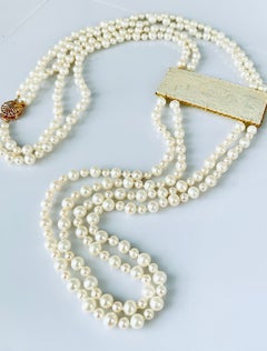 Antique Mother-of-Pearl Gaming Counter and Pearl Necklace 18k Gold