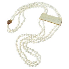 Antique Mother-of-Pearl Gaming Counter and Pearl Necklace 18k Gold