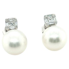 11 mm Südseeperle, insgesamt 0,45 Karat Diamanten, Ohrstecker aus Weißgold