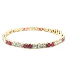Ruby & Diamond Tennis Bracelet 18 Karat Yellow Gold