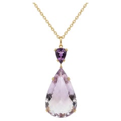 151 Carat Pear Shaped Rose De France Amethyst Pendant in Yellow Gold