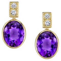 Amethyst and Diamond Drop Earrings in 18k Yellow Gold, 6.72 Carats Total