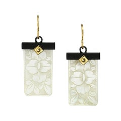 Antique Mother-of-Pearl Gaming Counter 18k Yellow Gold & Silver Dangle Earrings
