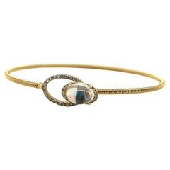 2 Carat Moonstone Cabochon and Diamond Bangle Bracelet in Yellow Gold