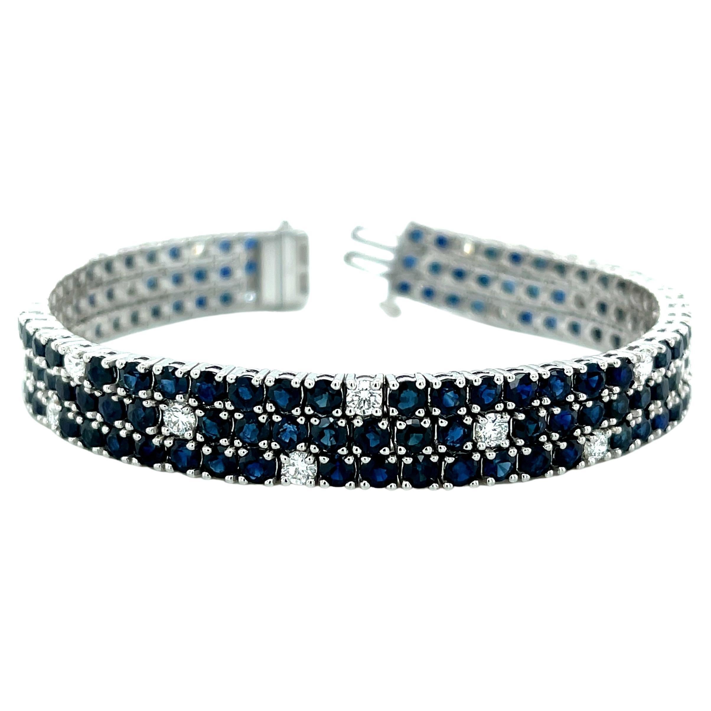 Sapphire, Diamond Art Deco Inspired White Gold Tennis Bracelet 20 Carats Total