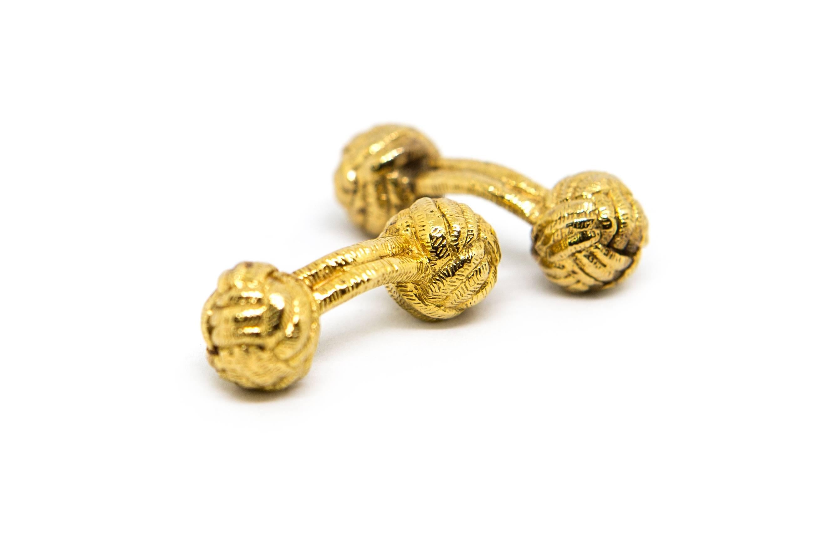 Women's or Men's Pair of 9 Karat Yellow Gold Woven Knot Cufflinks, Theo Fennel