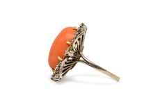 Vintage Coral and Diamond Ring Set in 18 Karat White and Yellow Gold