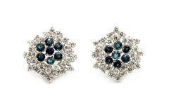 Pair of White Gold, Sapphire and Diamond Cluster Earrings