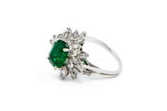 Certified Natural Emerald and Diamond Cluster Ring Set in 18 Carat White Gold