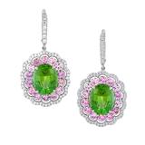 Boucles d'oreilles en tourmaline verte, saphir violet et diamant