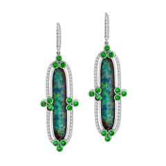Important Boulder Opal, Green Garnet, Diamond Earrings